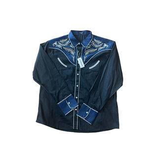 COOFANDY Chemise Western Cowboy brodée à manches longues boutonnée en coton - kaki clair, taille L, Noir